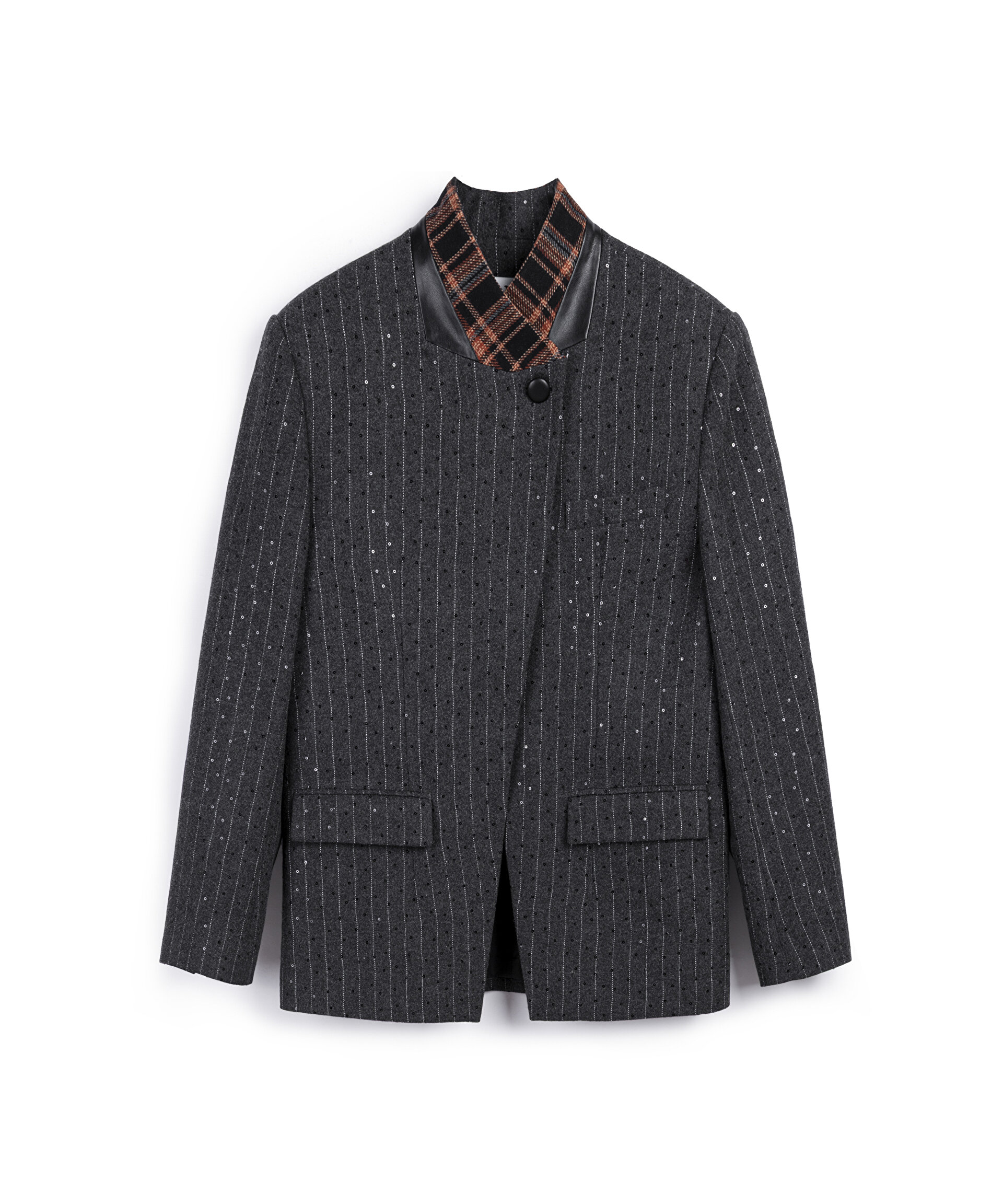 KONTRAST YAKA ÇİZGİLİ BLAZER