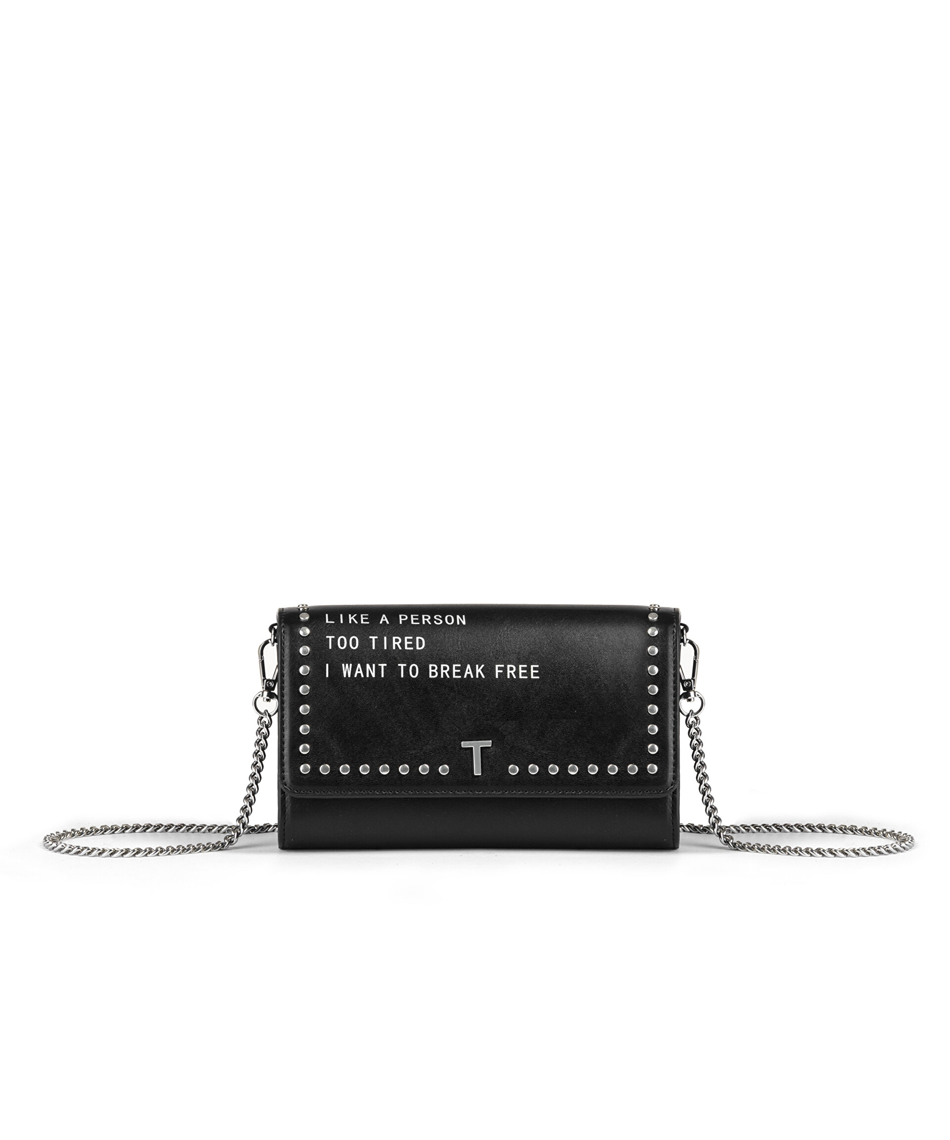 Twist Siyah SLOGAN VE TROK BASKILI CLUTCH görsel 3