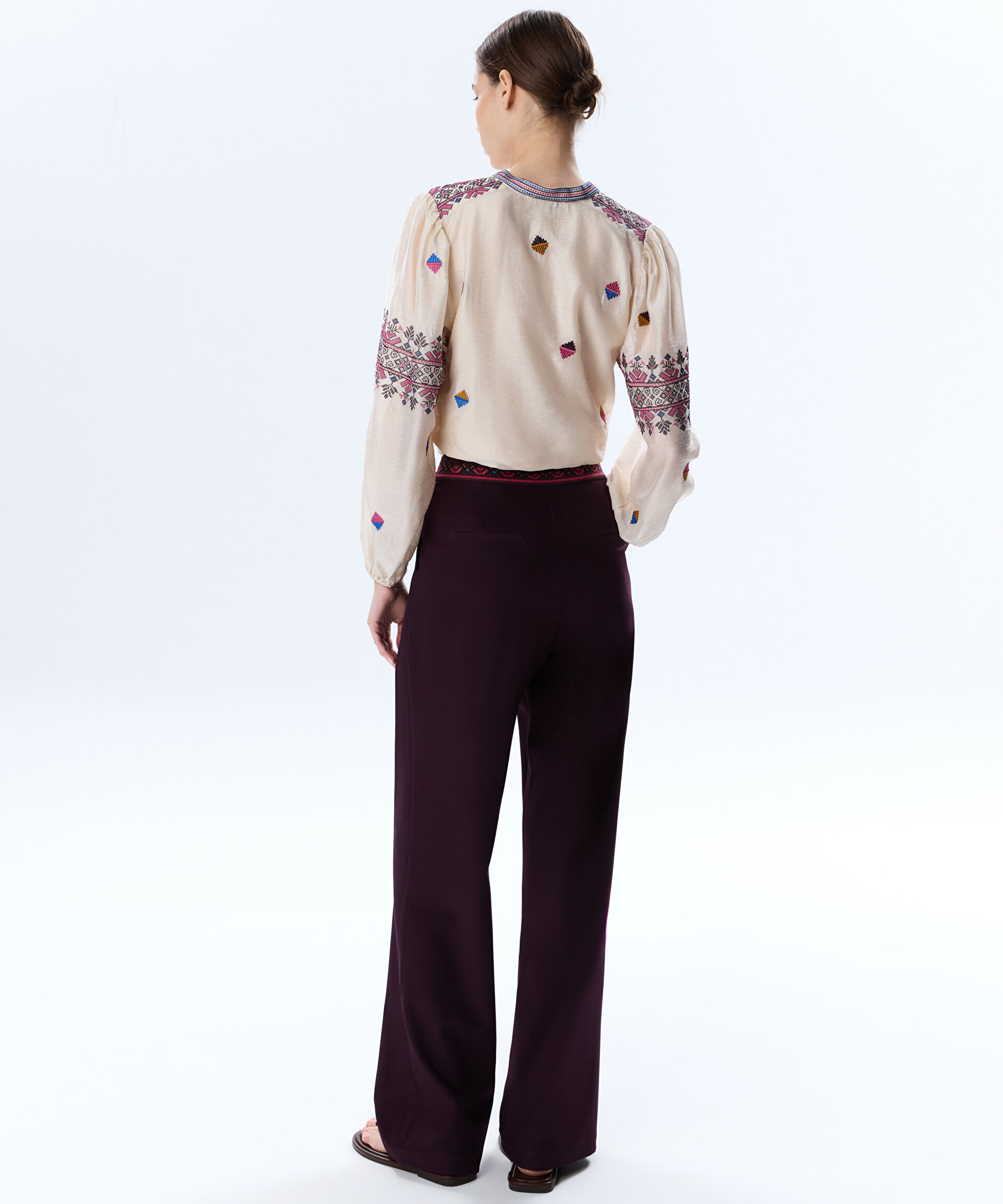 Twist Mor KONTRAST BEL WIDE LEG PANTOLON görsel 3