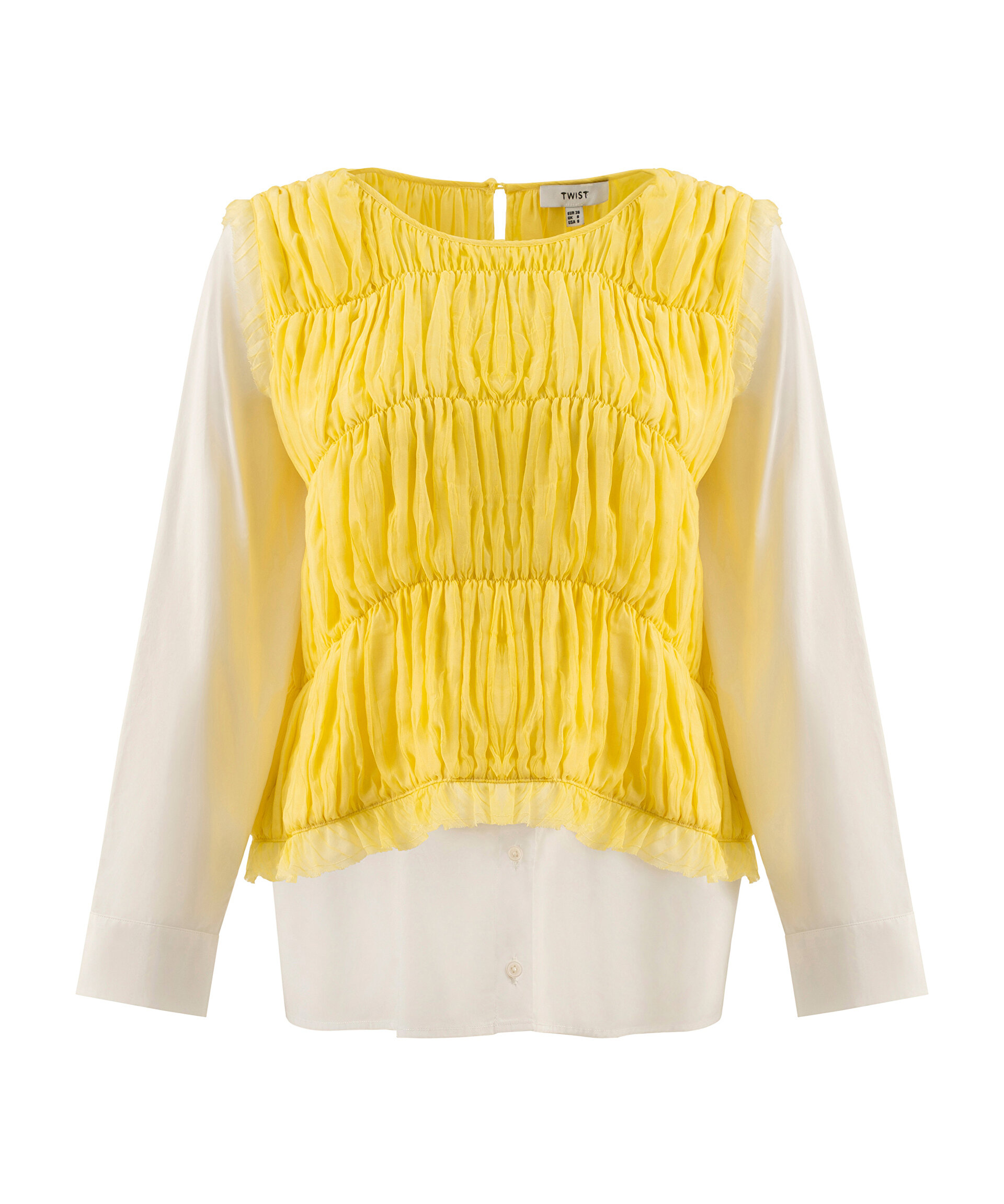 Twist Sarı KUMAŞ MIX COLORBLOCK GÖMLEK görsel 4