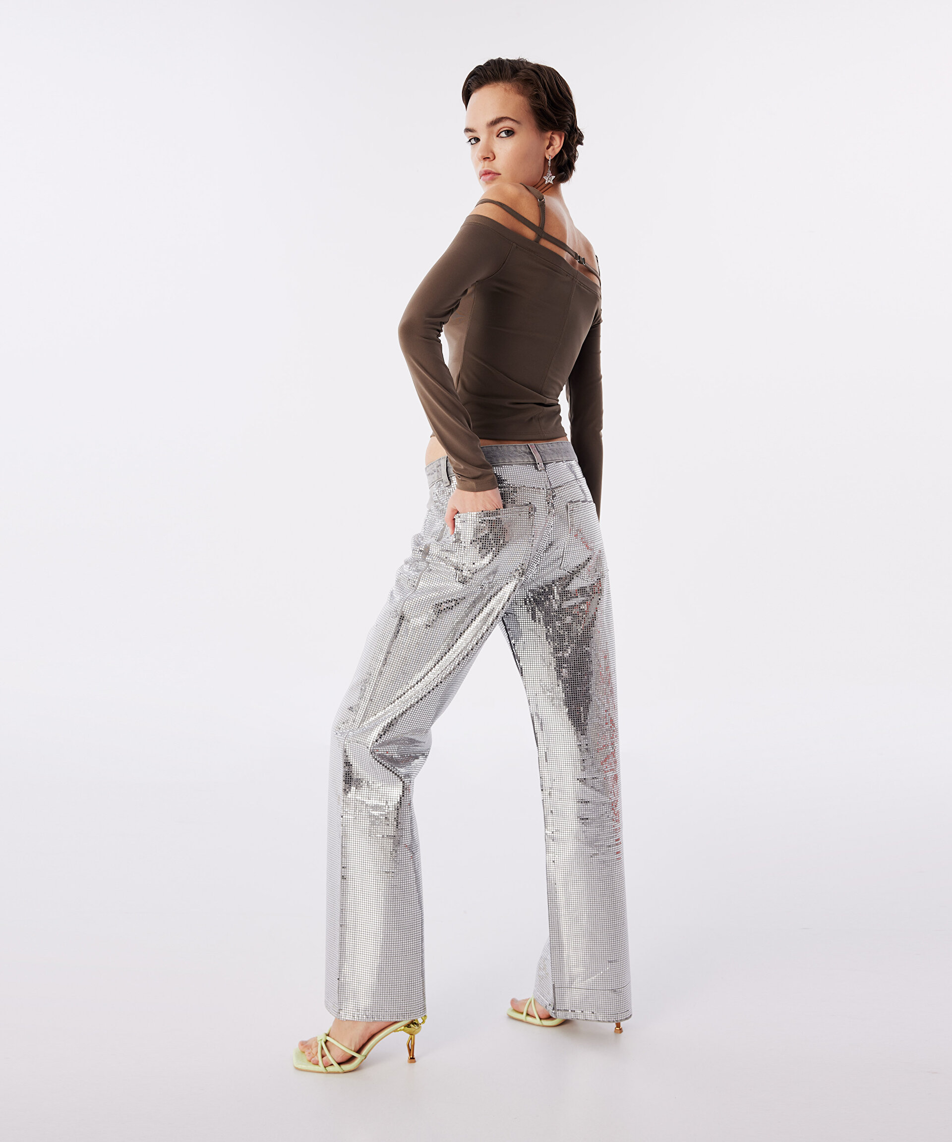 Gri PARLAK DOKULU JEAN PANTOLON TS1240018025005 | TWIST