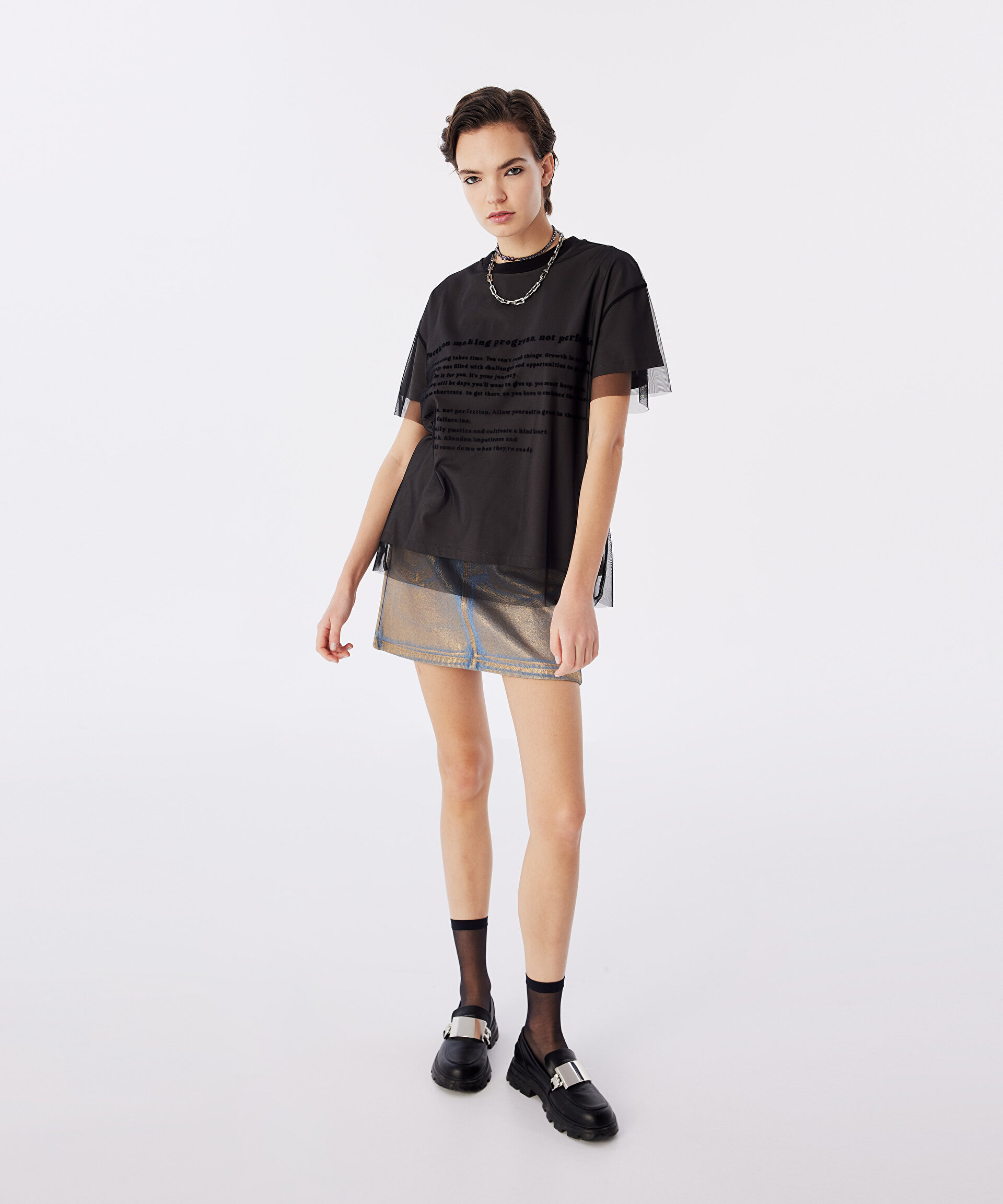 Siyah TÜL MIX T-SHIRT TS1240070076001 | TWIST