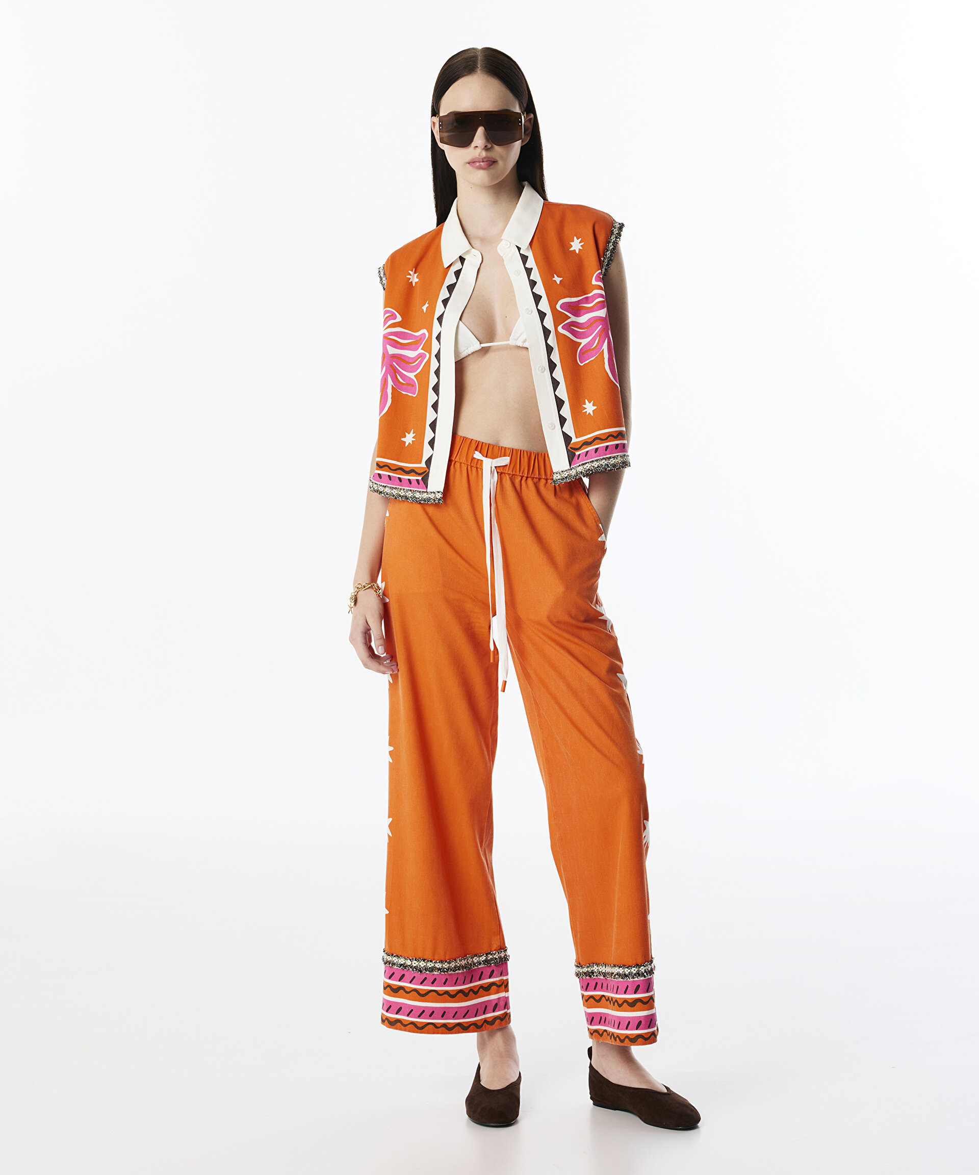 GÖRSEL BASKILI WIDE LEG FİT PANTOLON