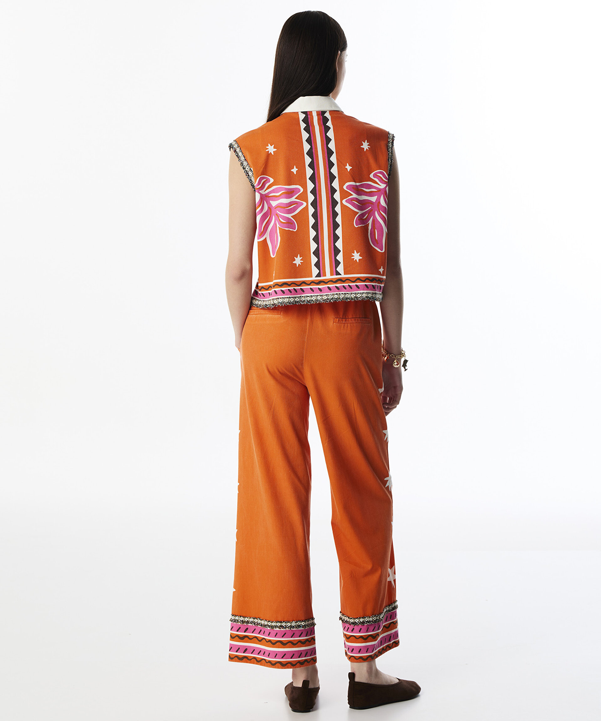 GÖRSEL BASKILI WIDE LEG FİT PANTOLON