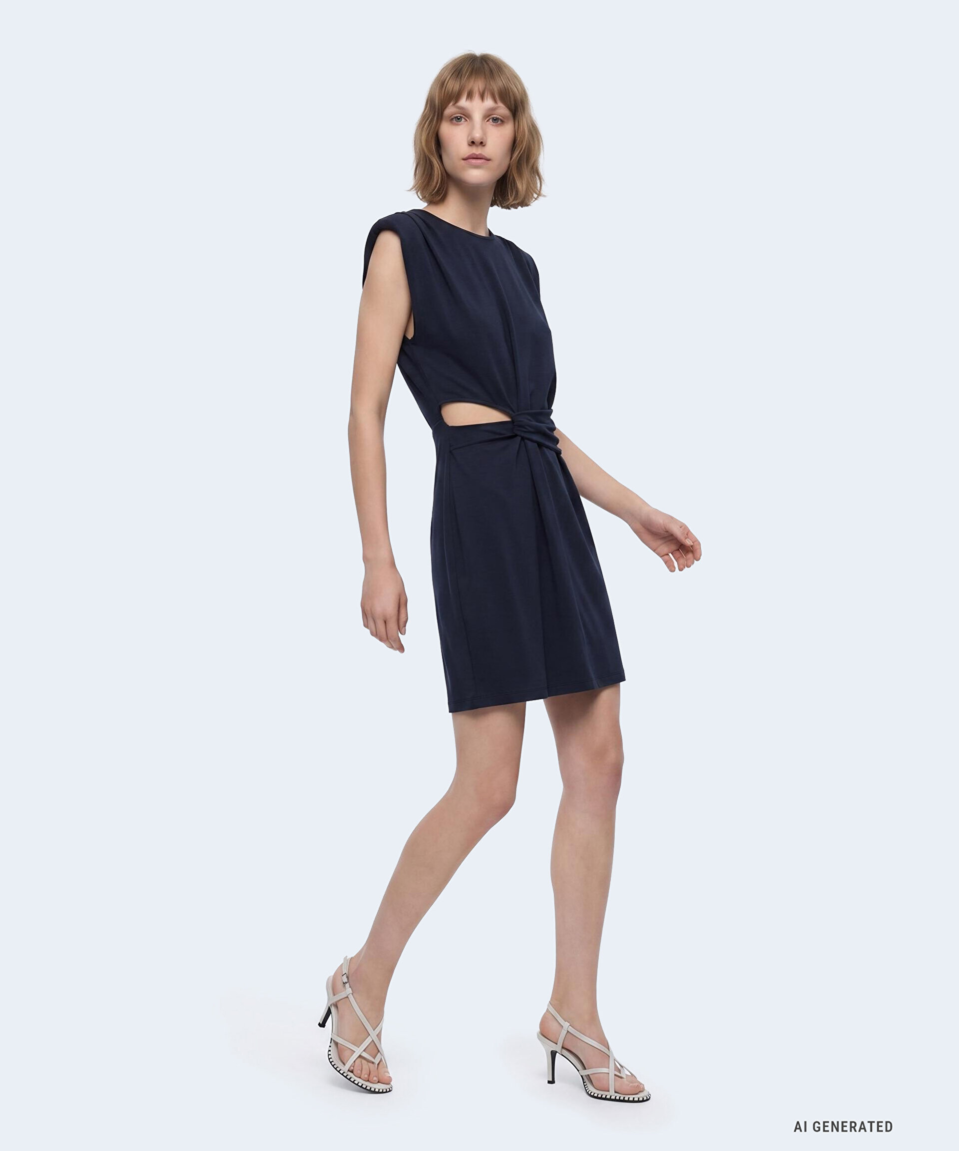 Twist Lacivert VATKALI CUTOUT ELBİSE görsel 2