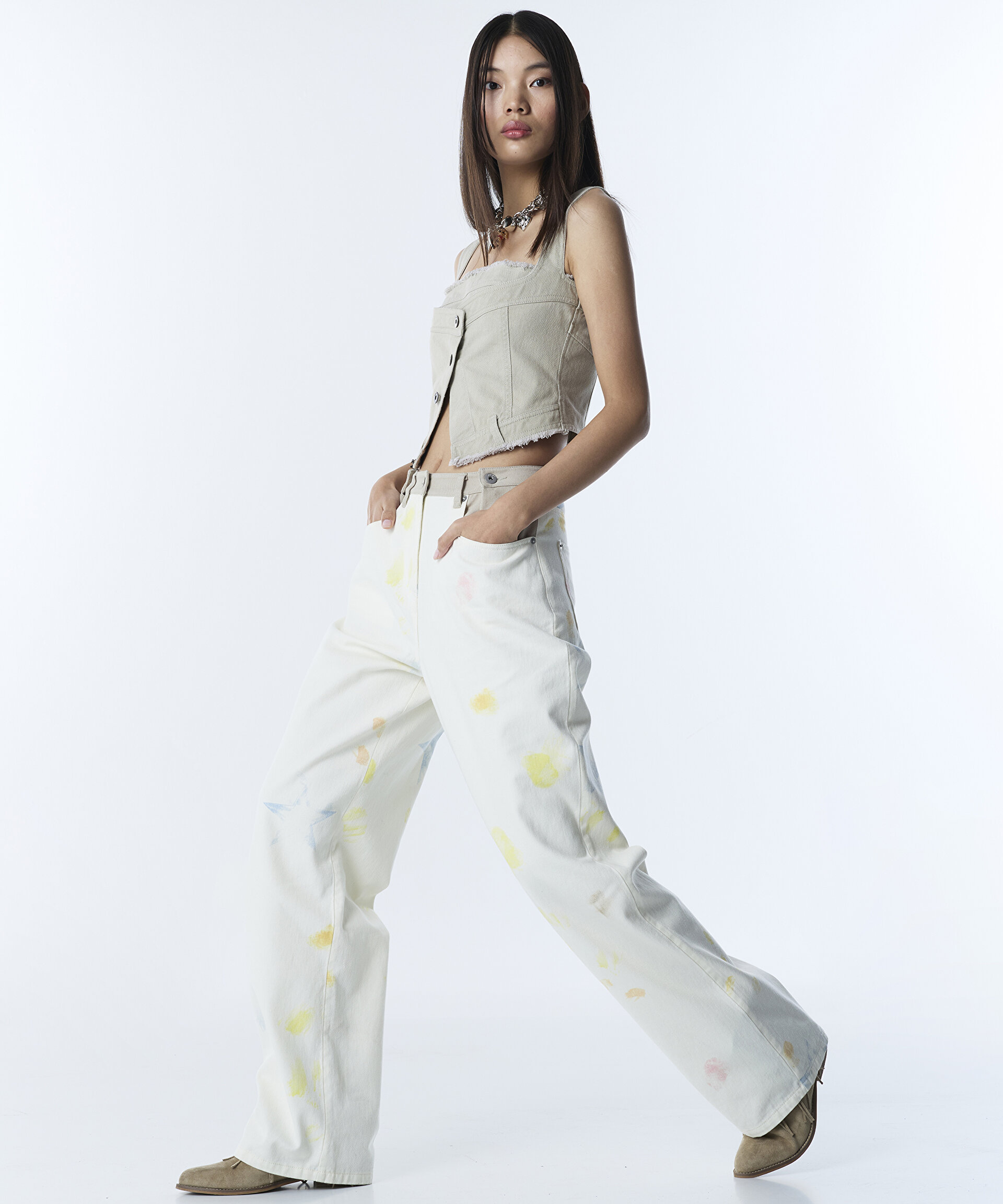 GÖRSEL BASKILI WIDE LEG PANTOLON