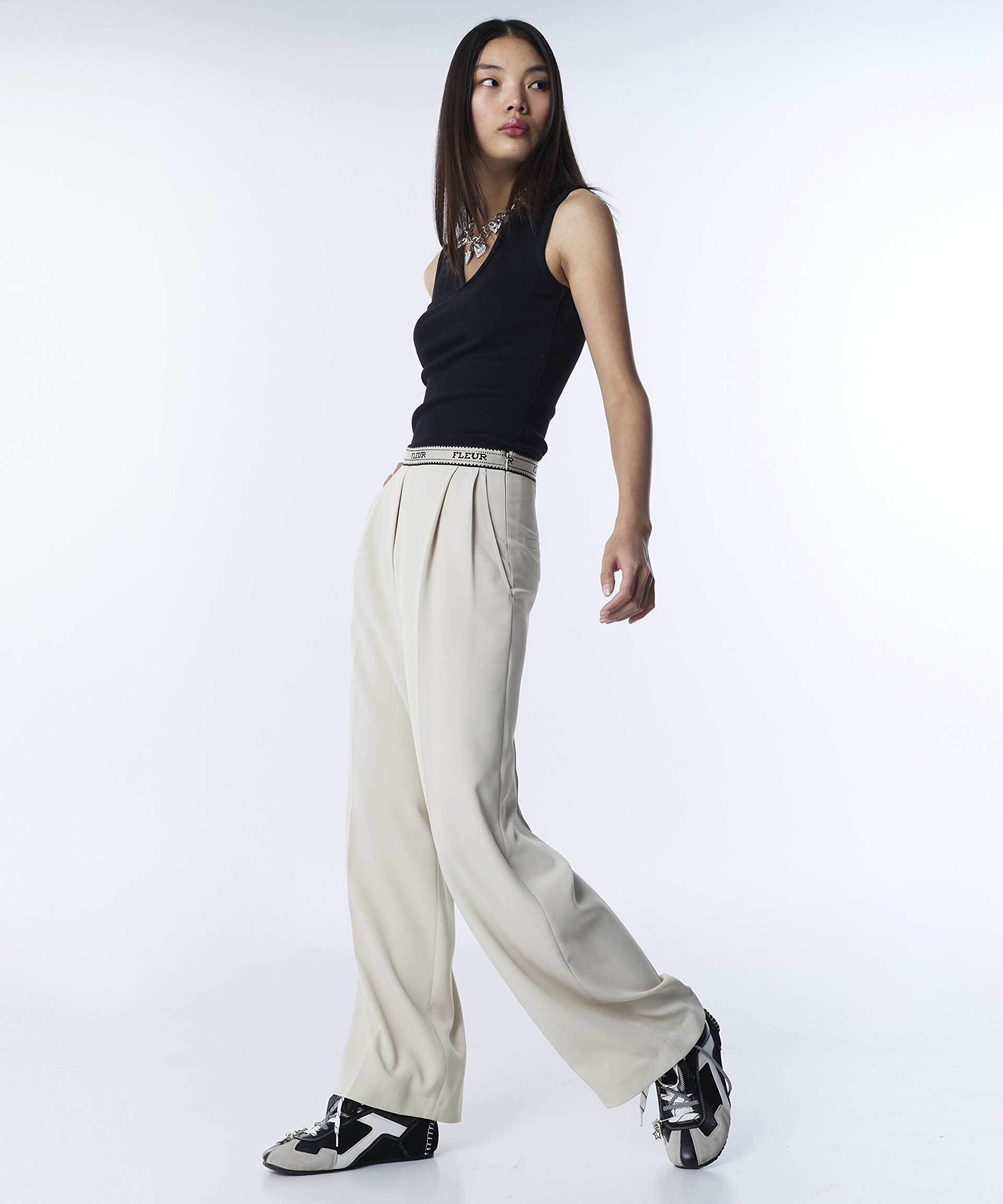 Twist Ekru SLOGANLI WIDE LEG PANTOLON görsel 2