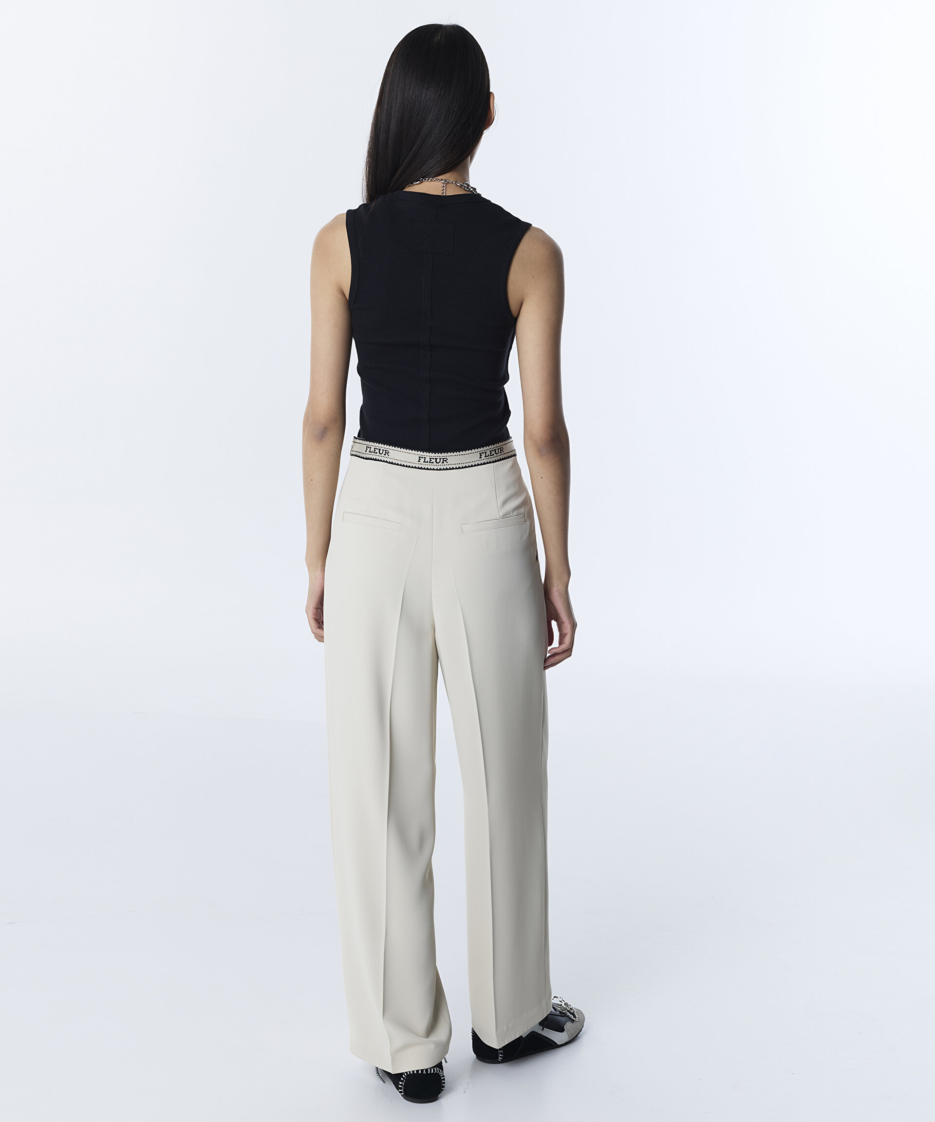 Twist Ekru SLOGANLI WIDE LEG PANTOLON görsel 4
