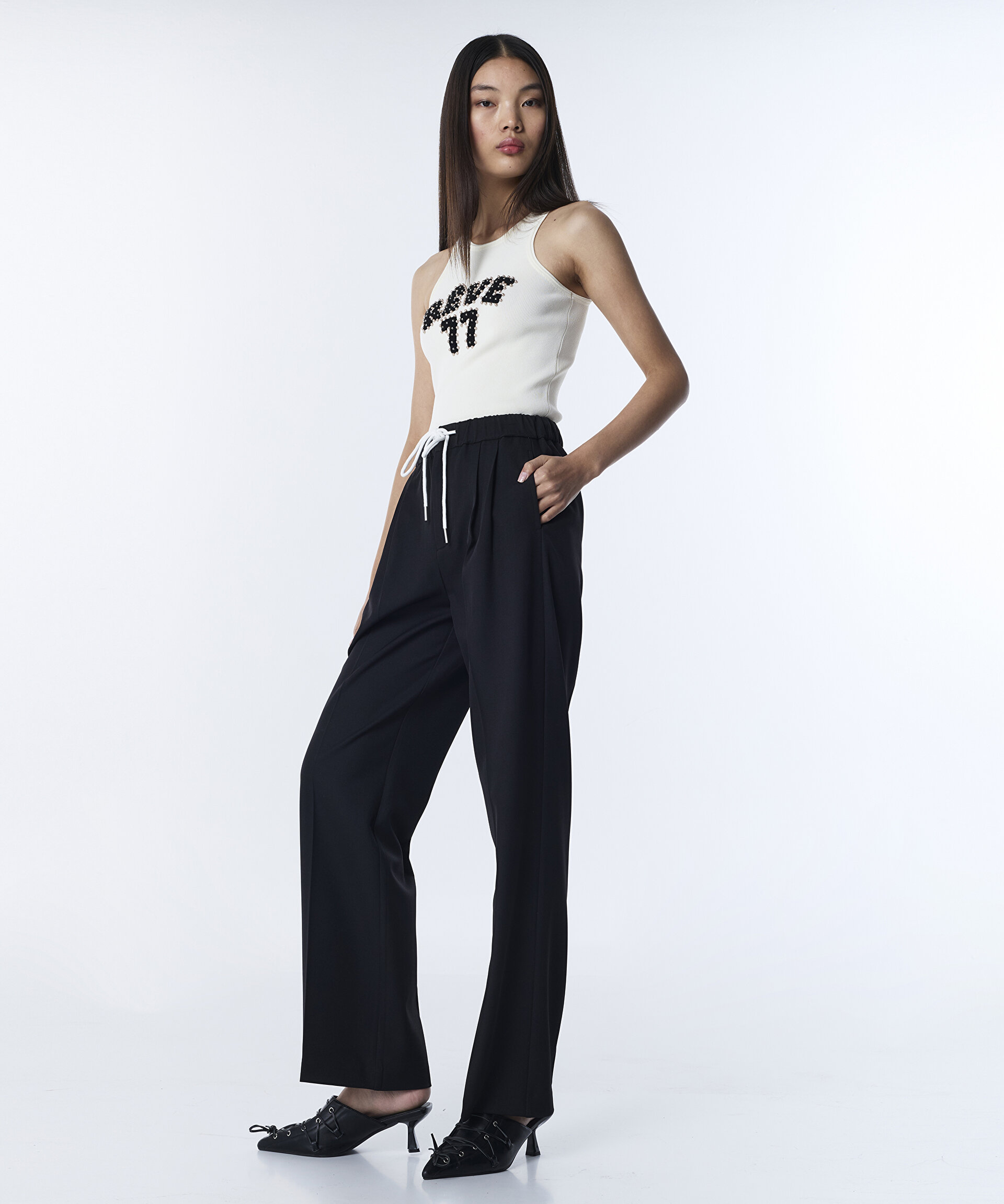 KONTRAST KORDONLU WIDE LEG PANTOLON