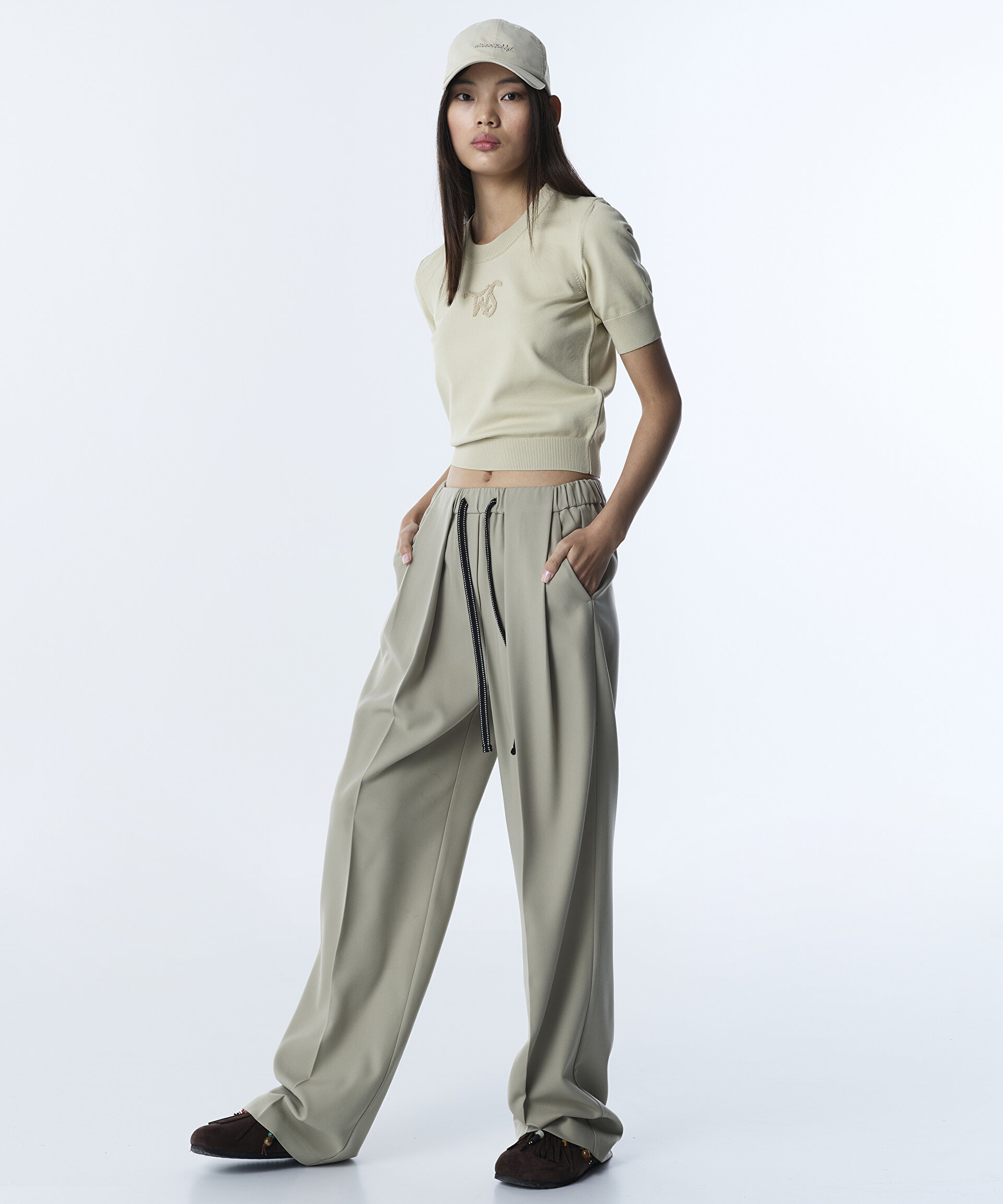 KONTRAST BAĞCIKLI WIDE LEG PANTOLON
