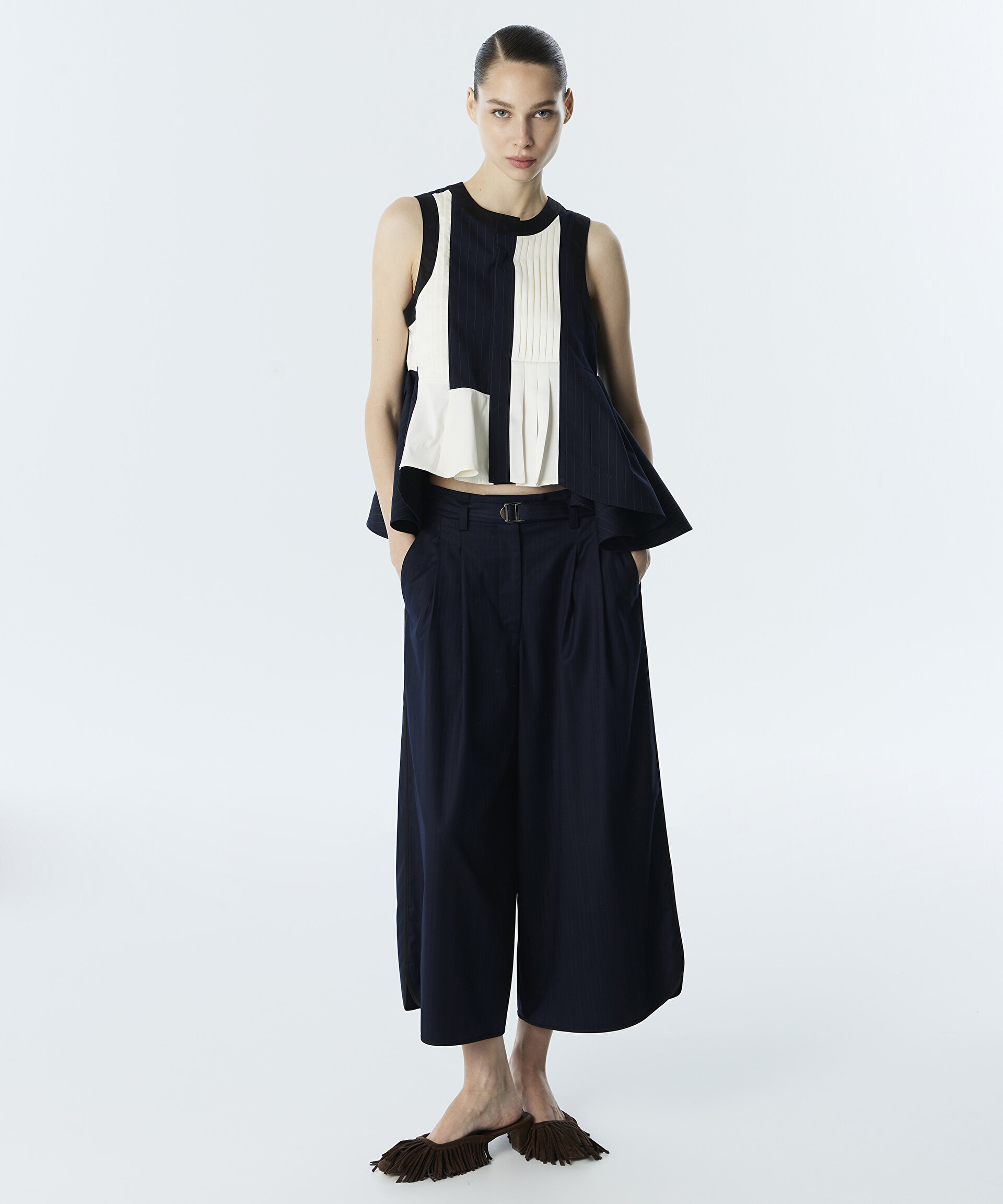 Twist Lacivert ÇİZGİLİ WIDE LEG PANTOLON