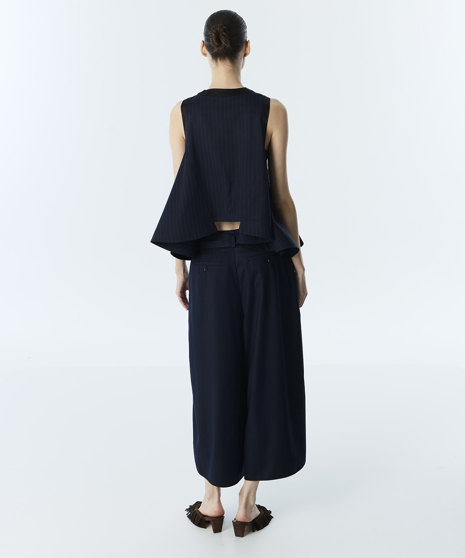 Twist Lacivert ÇİZGİLİ WIDE LEG PANTOLON görsel 3