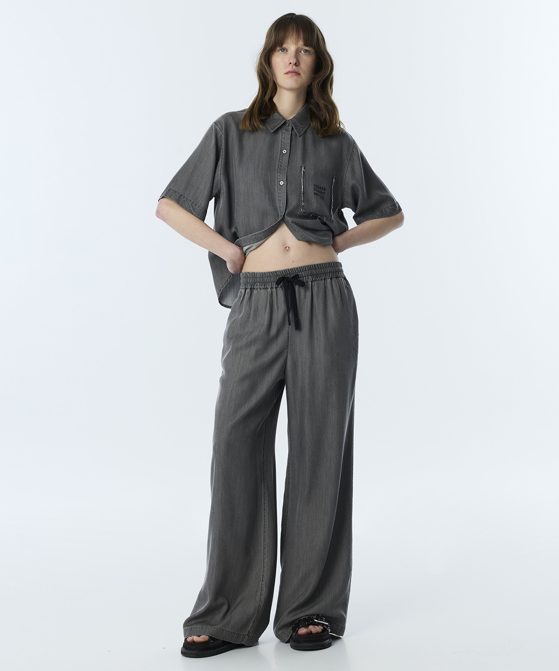 KONTRAST KORDONLU WIDE LEG PANTOLON