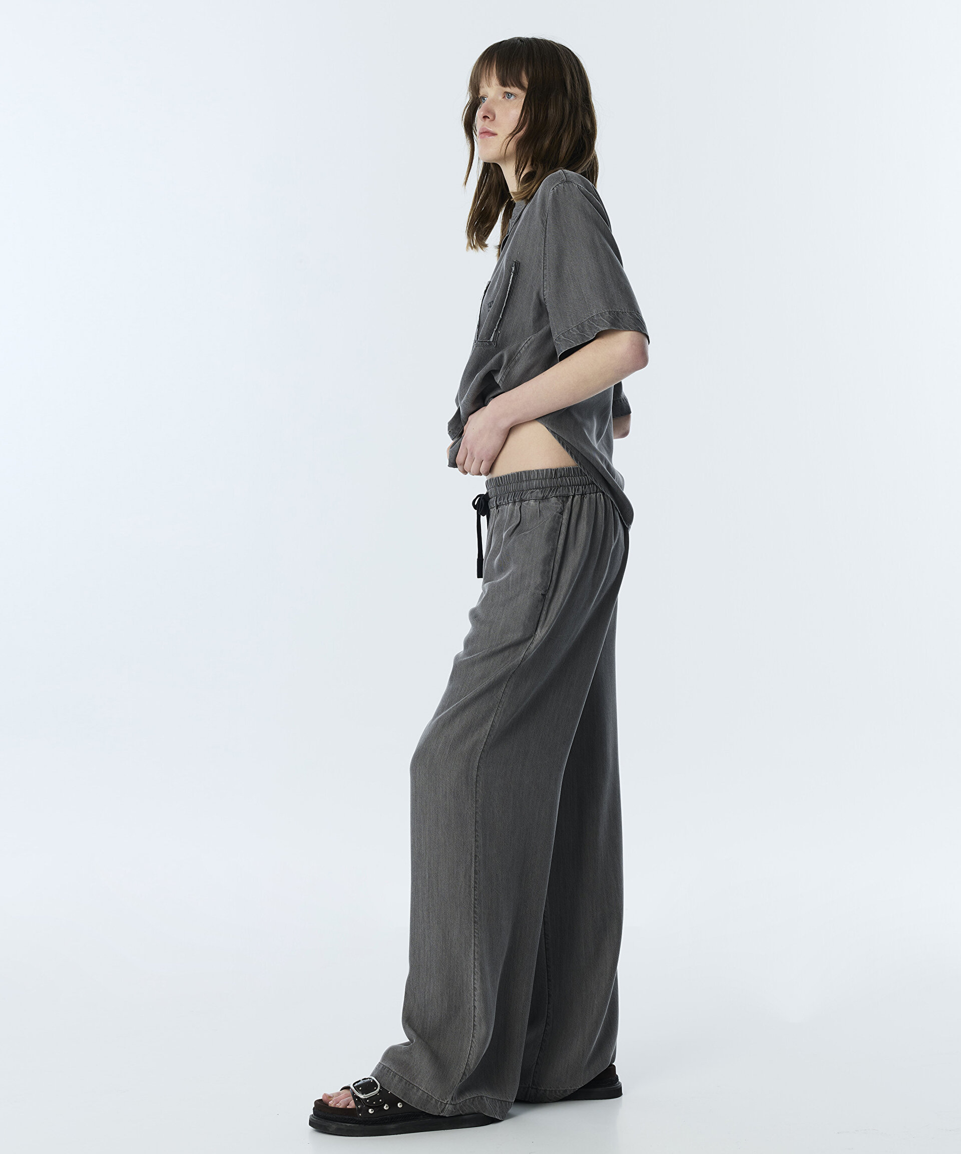 KONTRAST KORDONLU WIDE LEG PANTOLON