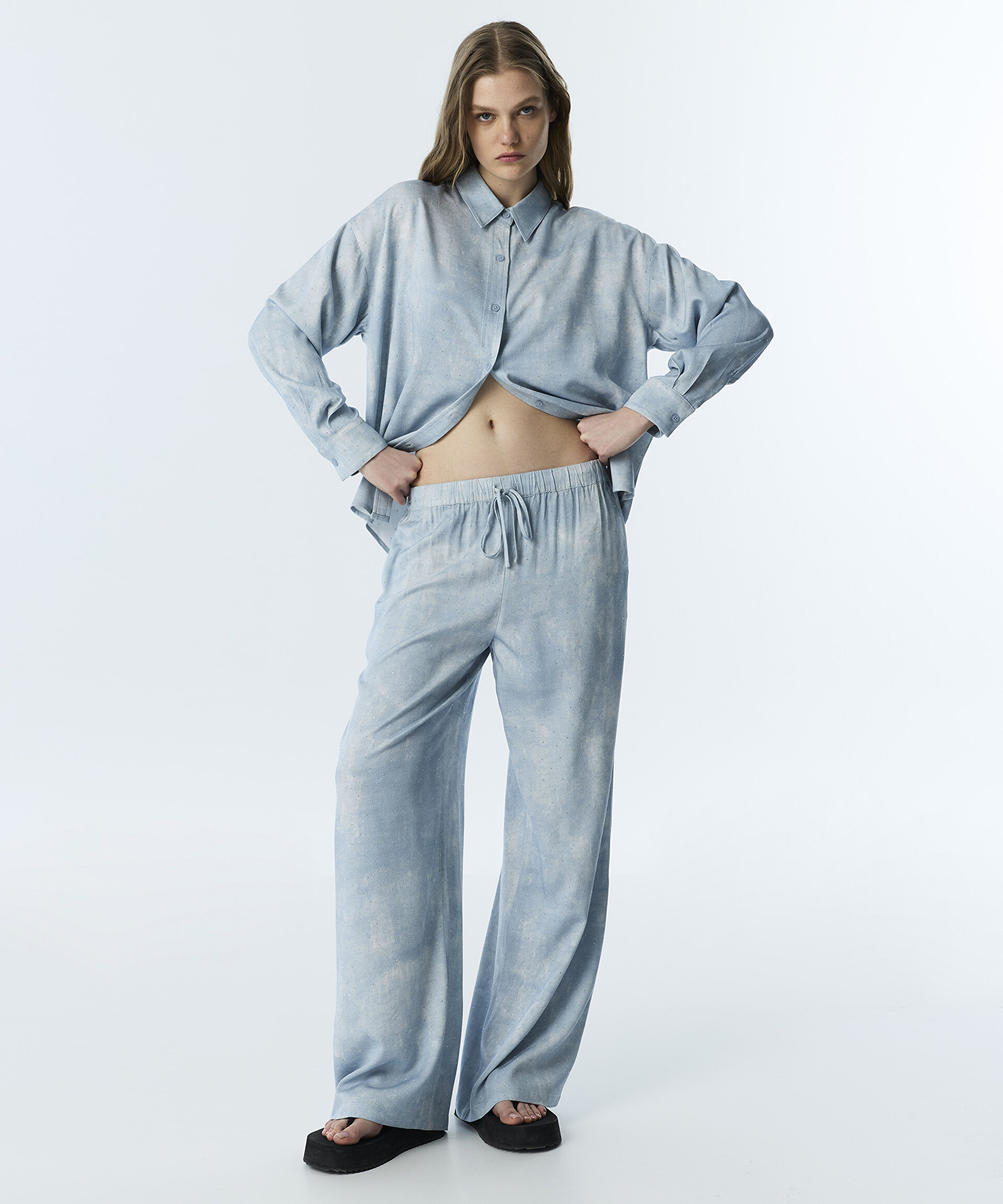 Twist Mavi HOTFIX BASKILI WIDE LEG PANTOLON