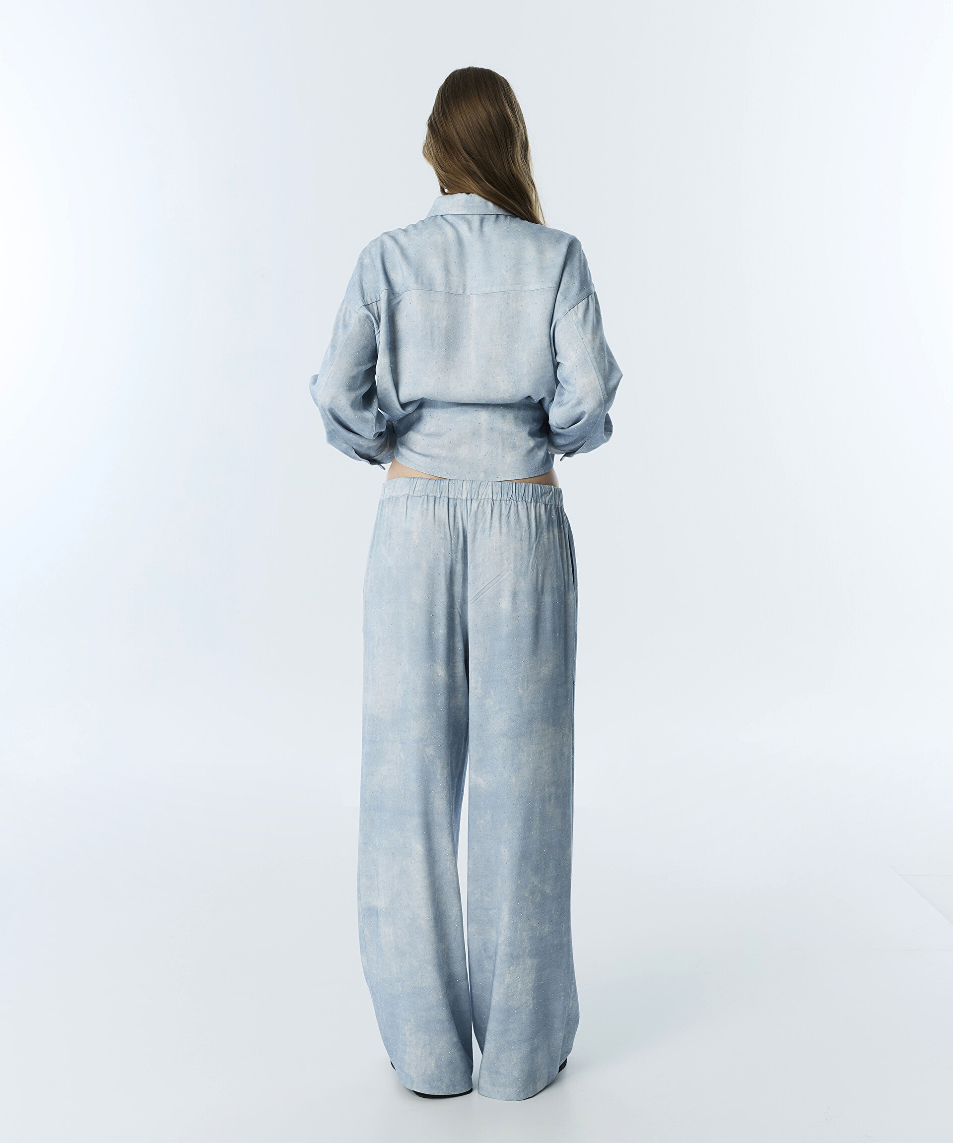Twist Mavi HOTFIX BASKILI WIDE LEG PANTOLON görsel 3