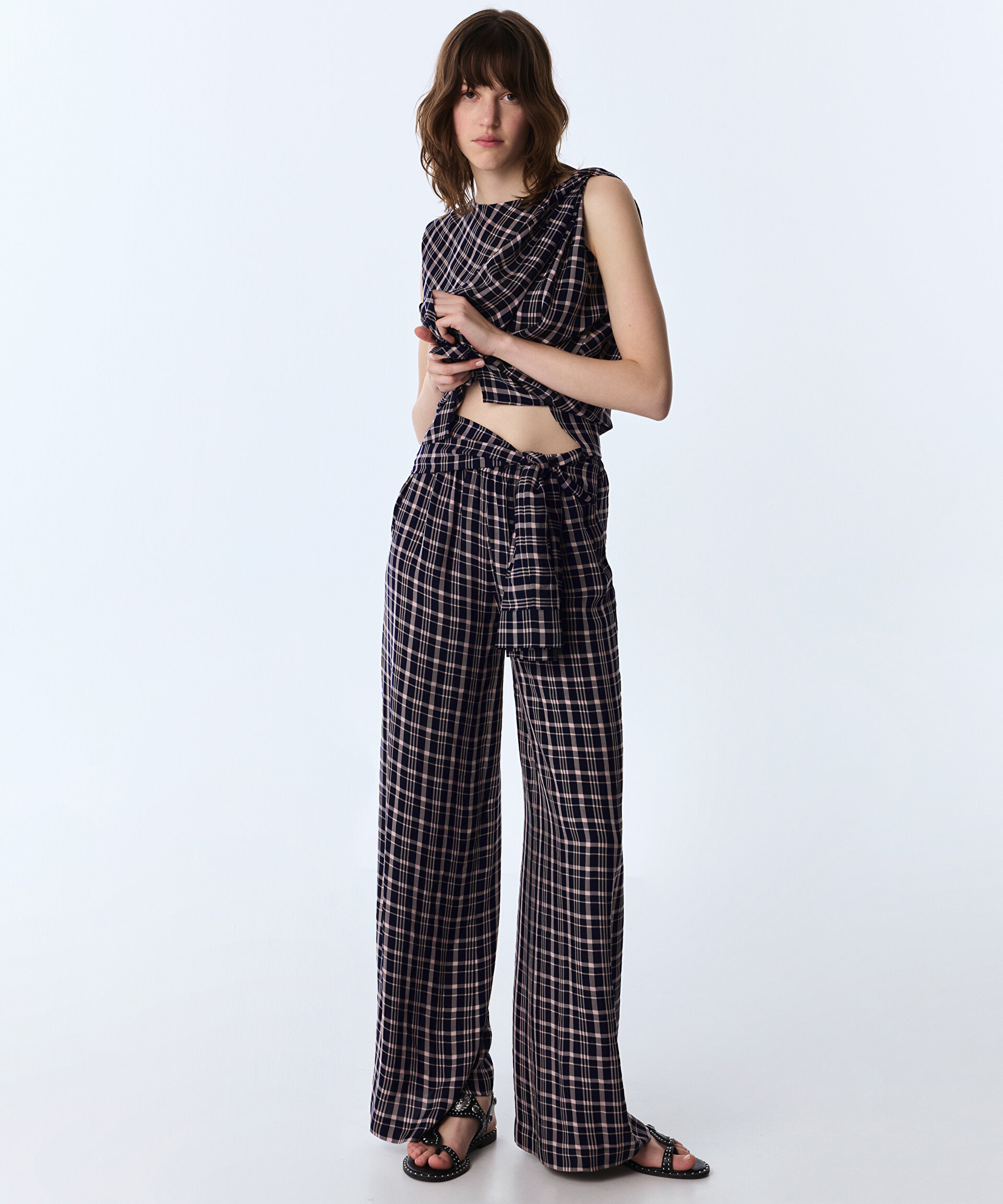 BELDEN BAĞLAMALI WIDE LEG PANTOLON