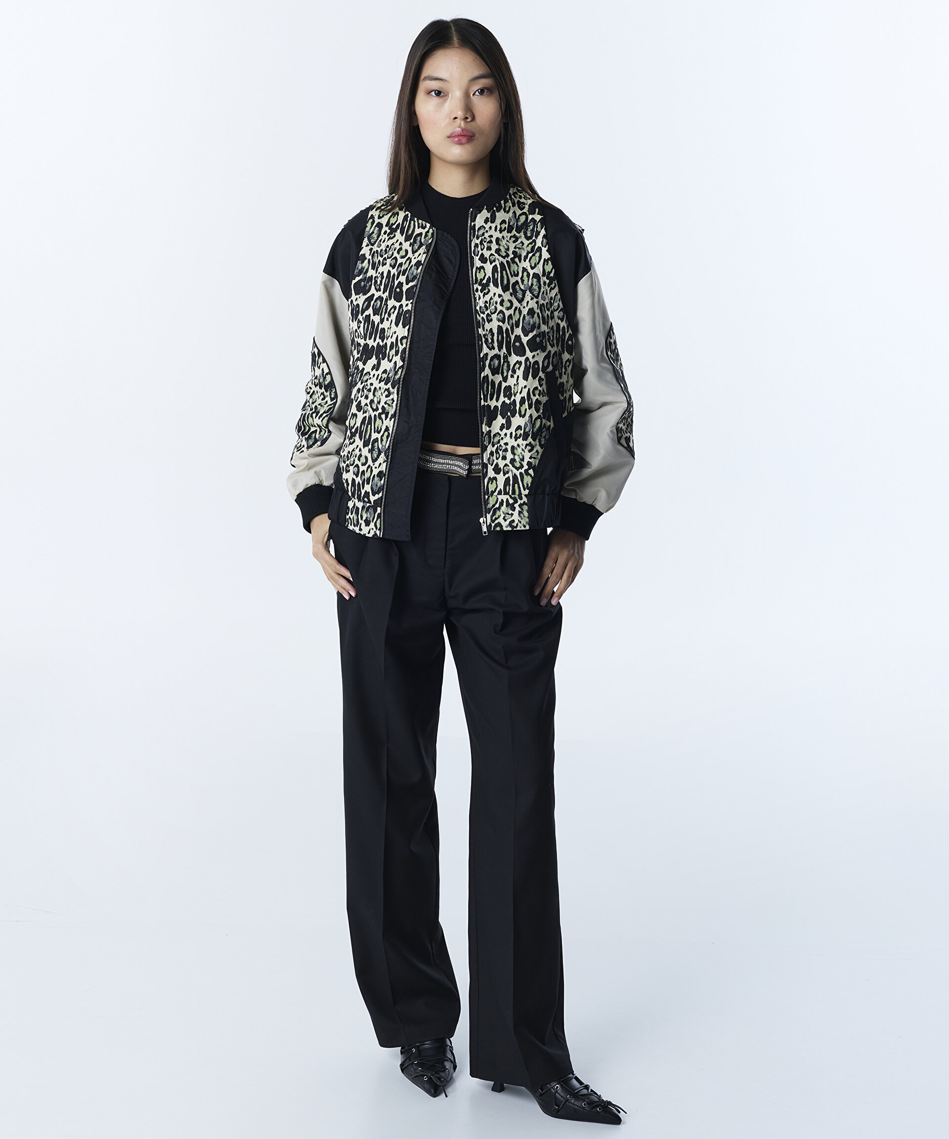 Twist Siyah ANIMAL PRINT BOMBER MONT görsel 2