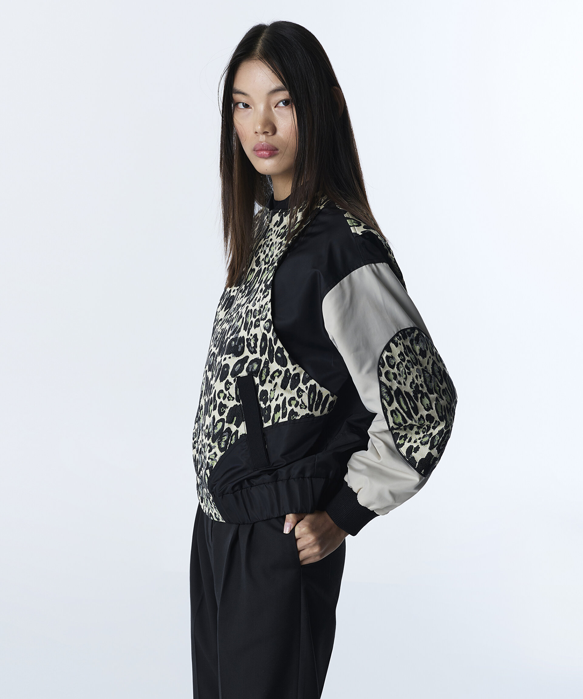 Twist Siyah ANIMAL PRINT BOMBER MONT görsel 3