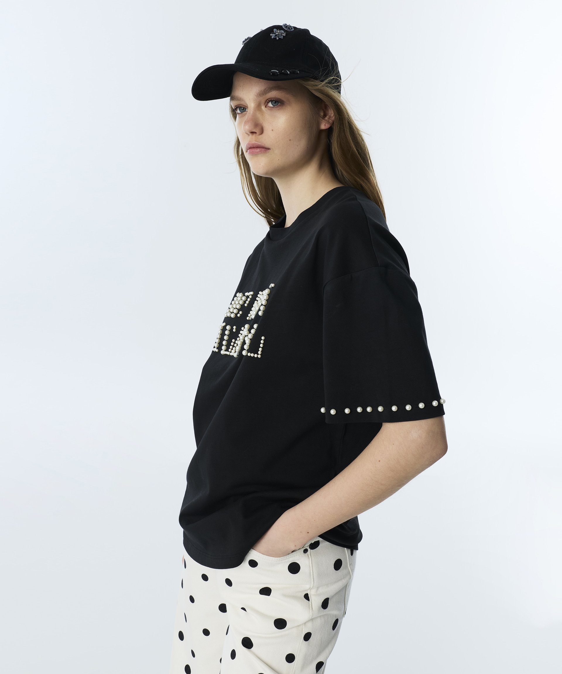 Siyah SUNİ İNCİLİ OVERSIZE TİŞÖRT TS1260070256001 | TWIST