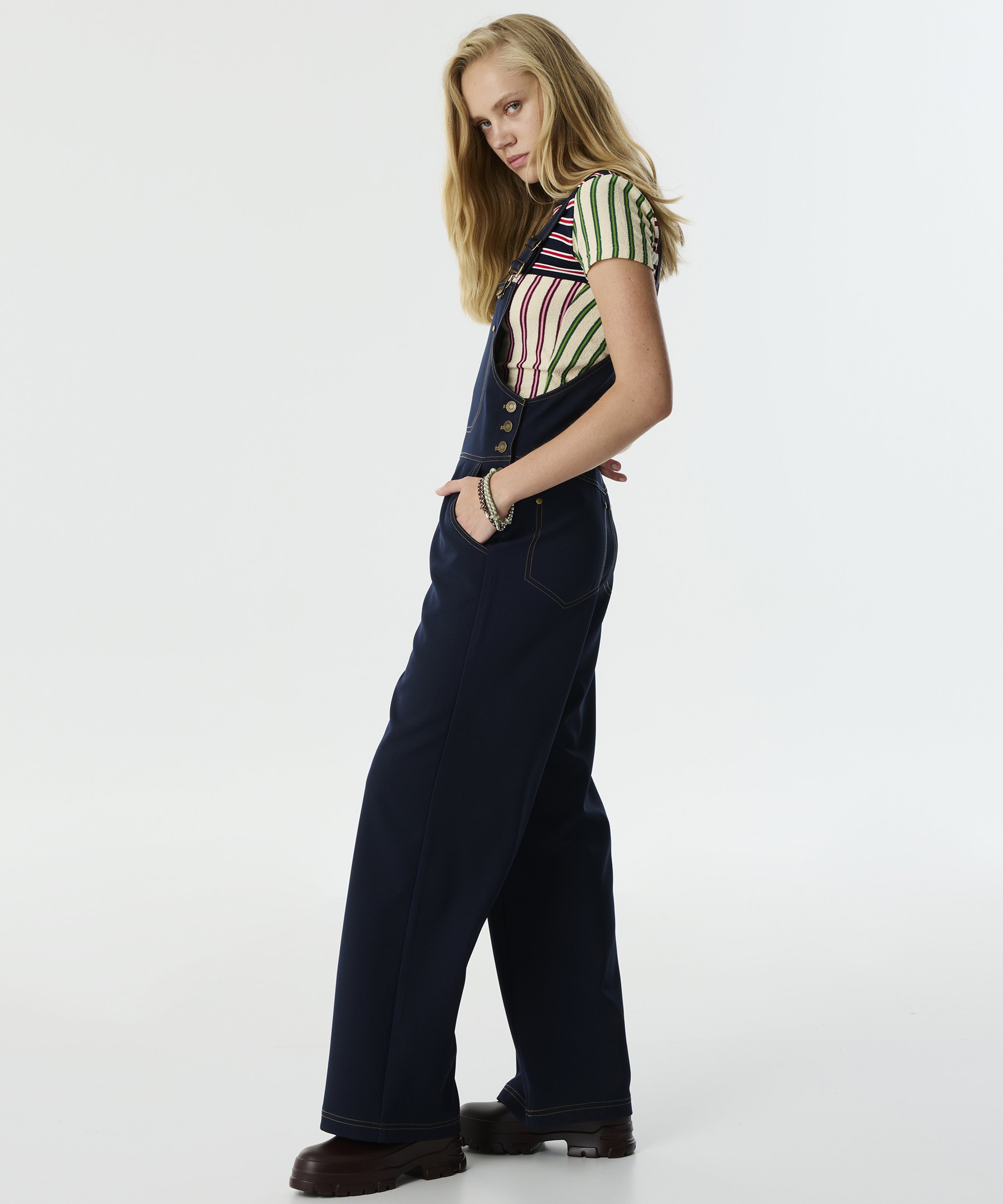 Lacivert DENİM GÖRÜNÜMLÜ WIDE LEG TULUM TW6250014005015 | TWIST