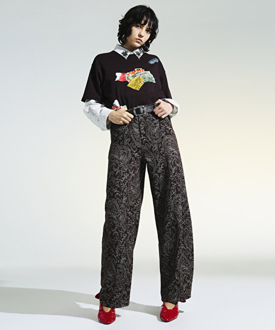 Jakarlı barrel fit pantolon