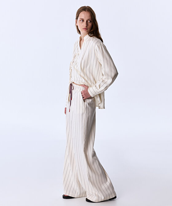 Çizgili wıde leg pantolon