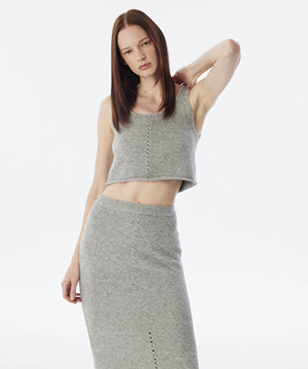 CUTOUT DETAYLI TRİKO-TW6240050324005-Gri-Triko & Kazak