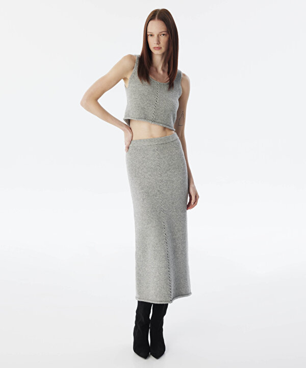 CUTOUT DETAYLI TRİKO-TW6240050324005-Gri-Triko & Kazak