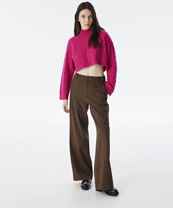 SAÇ ÖRGÜLÜ CROP KAZAK-TW6240050344004-Fuşya-Triko & Kazak