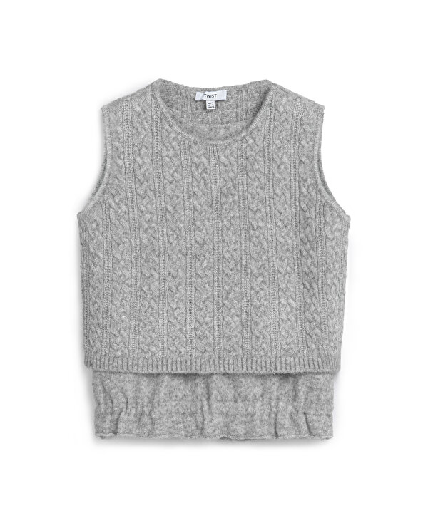 ÇİFT PARÇA GÖRÜNÜM SÜVETER-TW6240050336005-Gri-Triko & Kazak