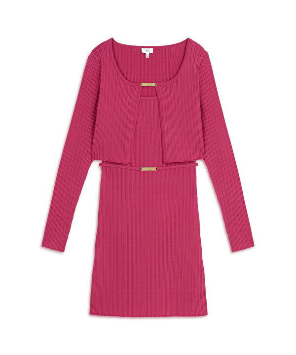 ÇİFT PARÇA GÖRÜNÜM TRİKO ELBİSE-TW6250002123033-Pembe-Elbise