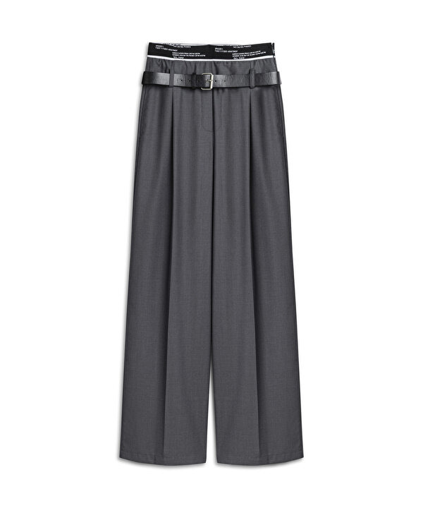 SLOGAN BASKILI WIDE LEG FİT PANTOLON-TW6250003072036-Antrasit-Pantolon