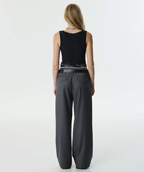 SLOGAN BASKILI WIDE LEG FİT PANTOLON-TW6250003072036-Antrasit-Pantolon