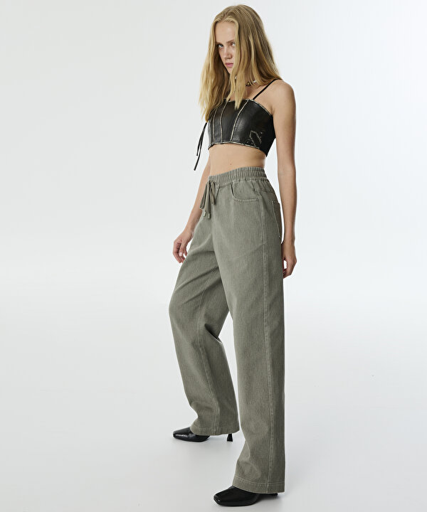 ELASTİK BEL NON DENİM PANTOLON-TW6250003086AA2-Kurşun-Pantolon