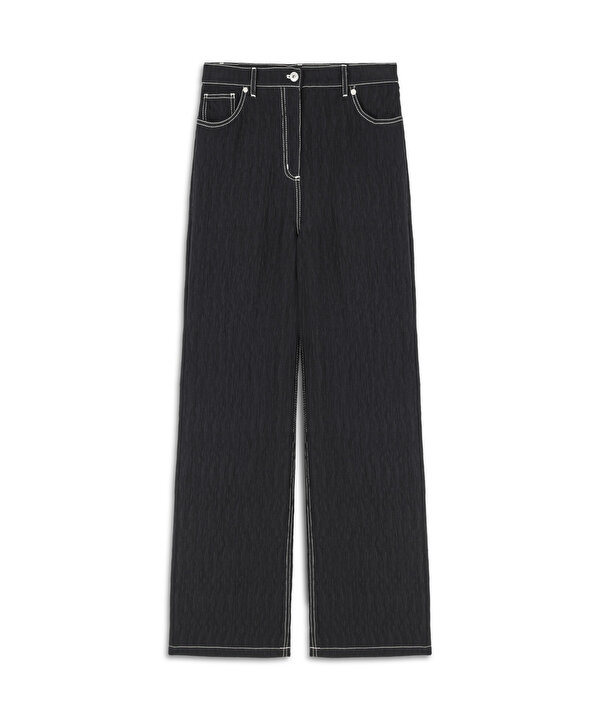DENİM GÖRÜNÜMLÜ DOKULU PANTOLON-TW6250003124001-Siyah-Pantolon