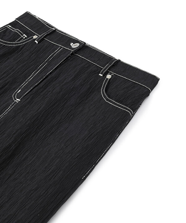 DENİM GÖRÜNÜMLÜ DOKULU PANTOLON-TW6250003124001-Siyah-Pantolon