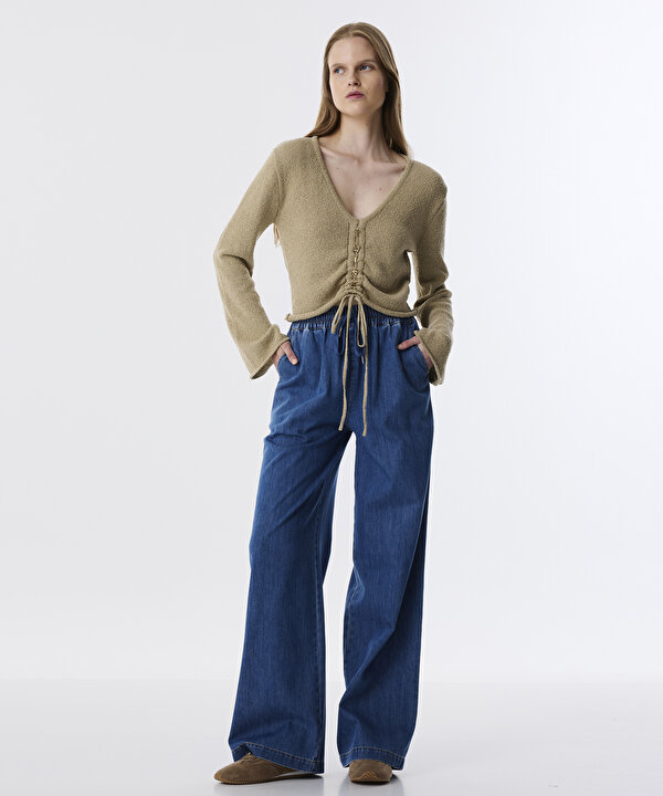 ELASTİK BEL JEAN PANTOLON-TW6250003131629-İndigo-Pantolon