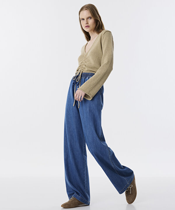 ELASTİK BEL JEAN PANTOLON-TW6250003131629-İndigo-Pantolon