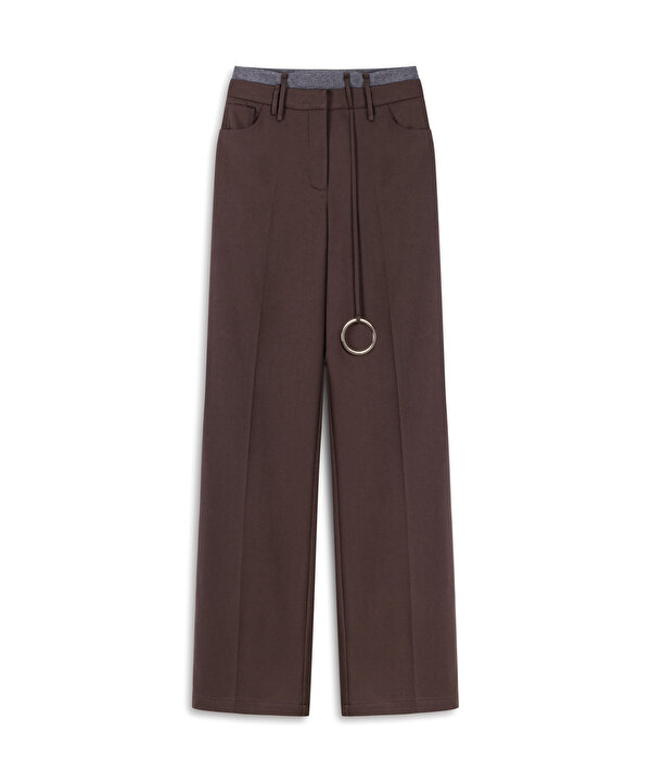METAL AKSESUARLI KONTRAST BEL PANTOLON-TW6250003172035-Bordo-Pantolon