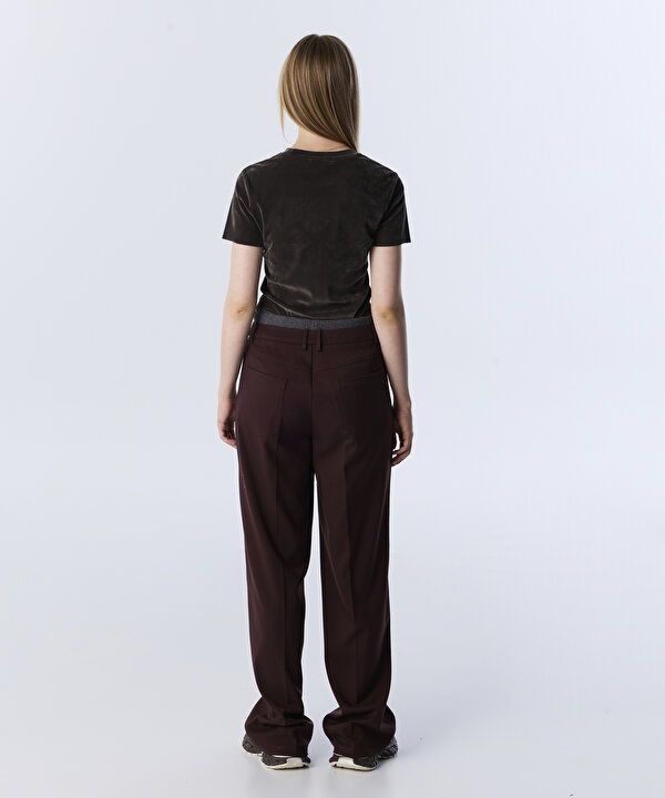 METAL AKSESUARLI KONTRAST BEL PANTOLON-TW6250003172035-Bordo-Pantolon