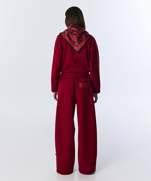 KUŞAKLI WIDE LEG FİT PANTOLON-TW6250003175034-Kırmızı-Pantolon