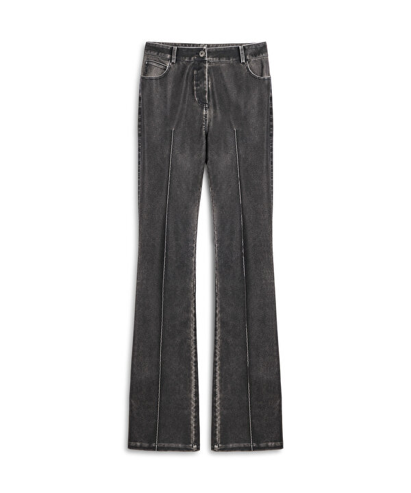 DERİ GÖRÜNÜMLÜ FLARE FİT PANTOLON-TW6250003194036-Antrasit-Pantolon