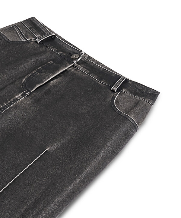 DERİ GÖRÜNÜMLÜ FLARE FİT PANTOLON-TW6250003194036-Antrasit-Pantolon