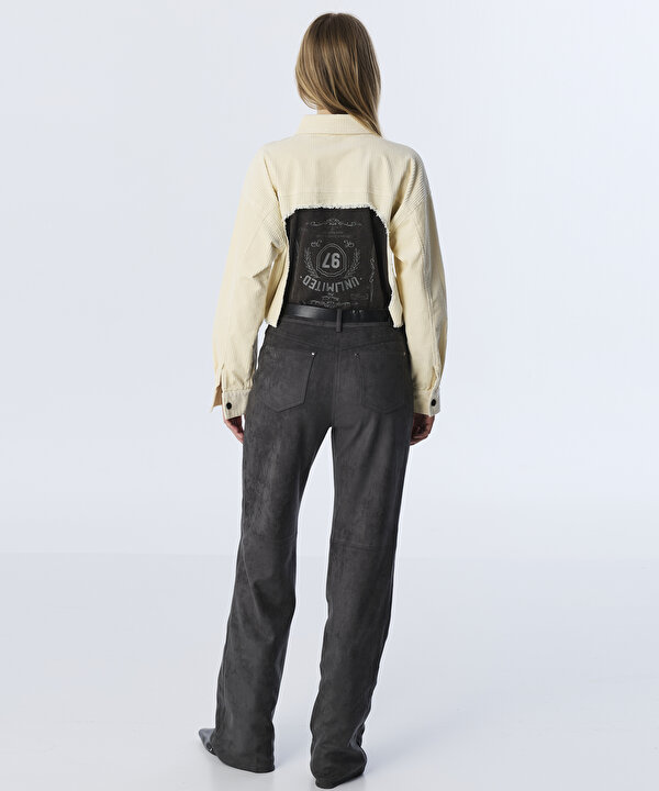 SÜET GÖRÜNÜMLÜ VE KEMERLİ PANTOLON-TW6250003201036-Antrasit-Pantolon