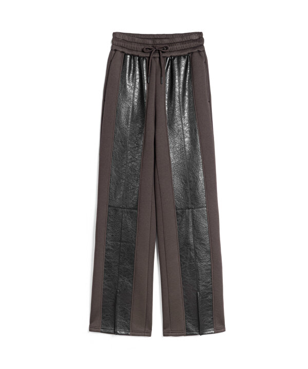 SUNİ DERİ MIX COLORBLOCK PANTOLON-TW6250003202074-Kahverengi-Pantolon