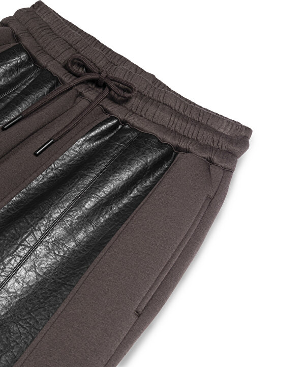 SUNİ DERİ MIX COLORBLOCK PANTOLON-TW6250003202074-Kahverengi-Pantolon