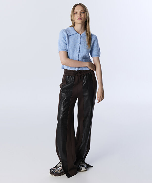 SUNİ DERİ MIX COLORBLOCK PANTOLON-TW6250003202074-Kahverengi-Pantolon