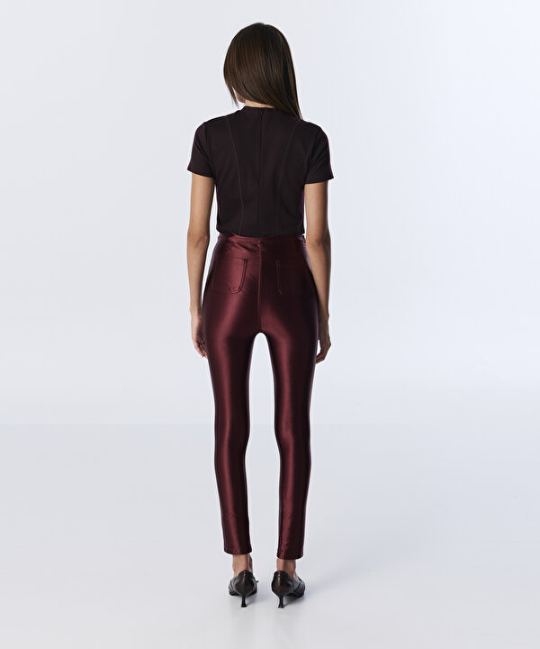 PARLAK DOKULU SKINNY FİT PANTOLON-TW6250003211035-Bordo-Pantolon