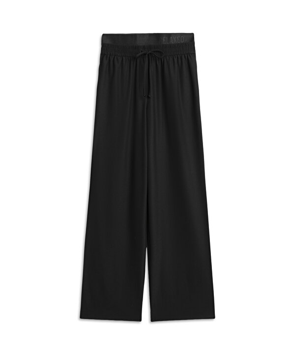 ÇİFT KAT BEL WIDE LEG PANTOLON-TW6250003349001-Siyah-Pantolon